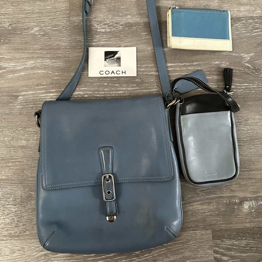 COACH Vintage Blue Leather Legacy Slim Flap Crossbody Bag. EUC!